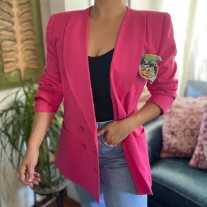 VTG 80s Hot Flamingo Pink Blazer Paisley SZ 14